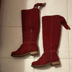 Stylish Red Suede Knee-High Winter Boots